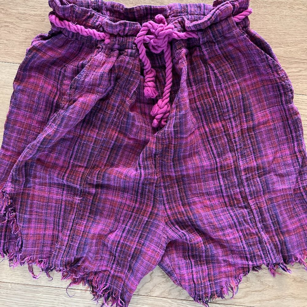 Free People Purple Plaid Gauze Shorts